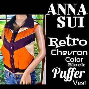Anna Sui Jackets \u0026 Coats | Anna Suiretro Chevron Color Block Puffer Vest | Color: Cream/Orange | Size: M | Pm-54958708's Closet